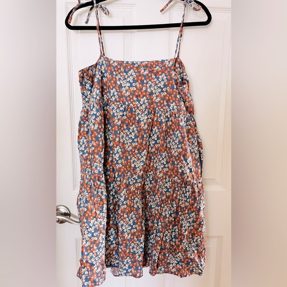 Everlane Floral Spaghetti Strap Dress - Blue and Orange Small - Picture 4 of 4